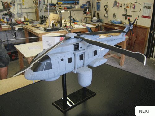 Rainford Models Ltd were asked if they could produce a model of the Merlin Helicopter to fit within a display case of 1 meter in length for an exhibition to tender for the fit out of new equipment to the fleet of existing Royal Navy Helicopters. Turn around time 2 weeks from start to finish.